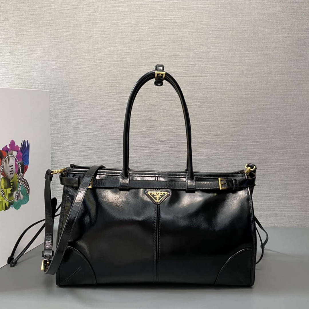Prada 1BA433 Large Leather Handbag Black - Default Title - View 1