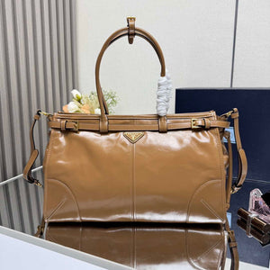 Prada 1BA433 Large Leather Handbag Brown - Default Title - View 1
