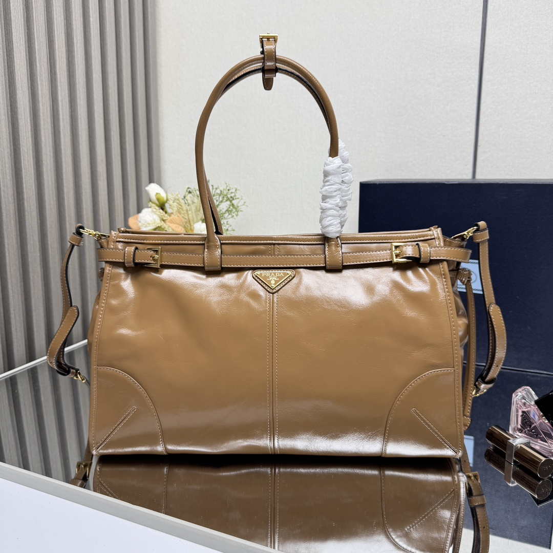 Prada 1BA433 Large Leather Handbag Brown