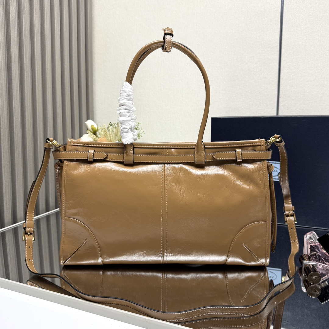 Prada 1BA433 Large Leather Handbag Brown