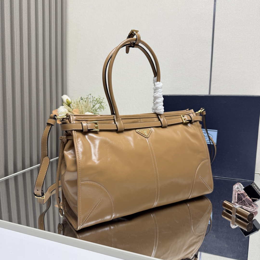 Prada 1BA433 Large Leather Handbag Brown
