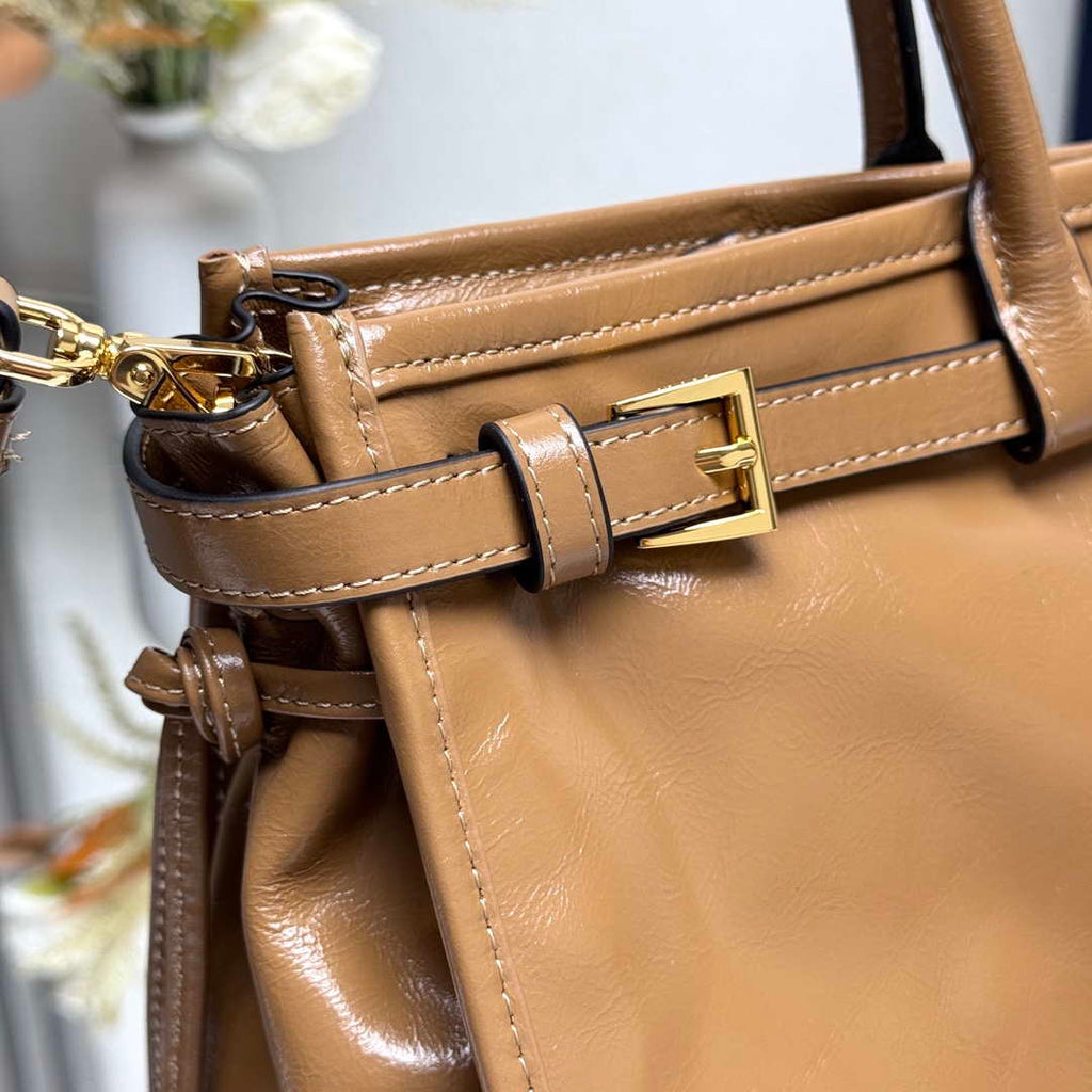 Prada 1BA433 Large Leather Handbag Brown
