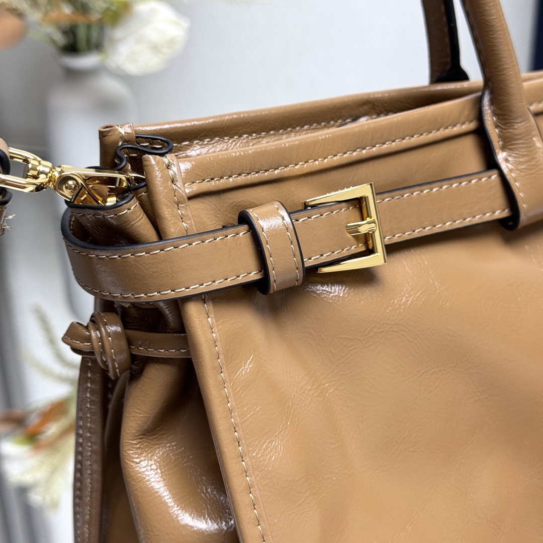 Prada 1BA433 Large Leather Handbag Brown - Default Title - View 6