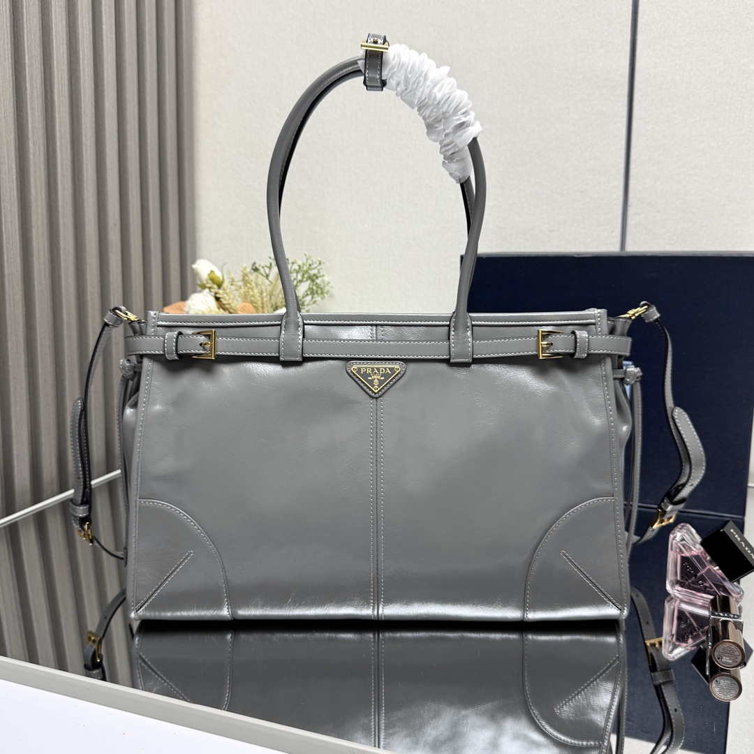 Prada 1BA433 Large Leather Handbag Gray