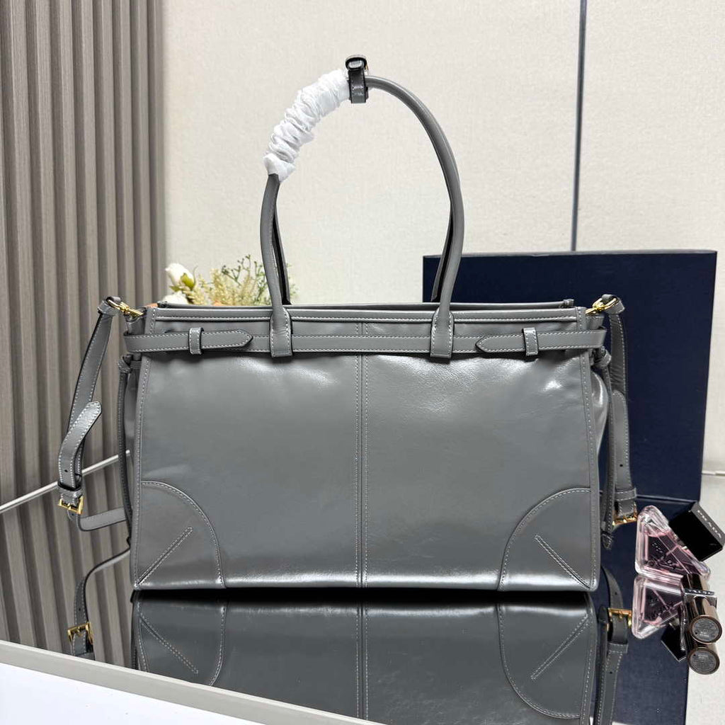 Prada 1BA433 Large Leather Handbag Gray