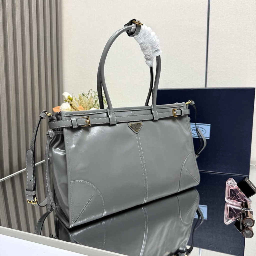 Prada 1BA433 Large Leather Handbag Gray