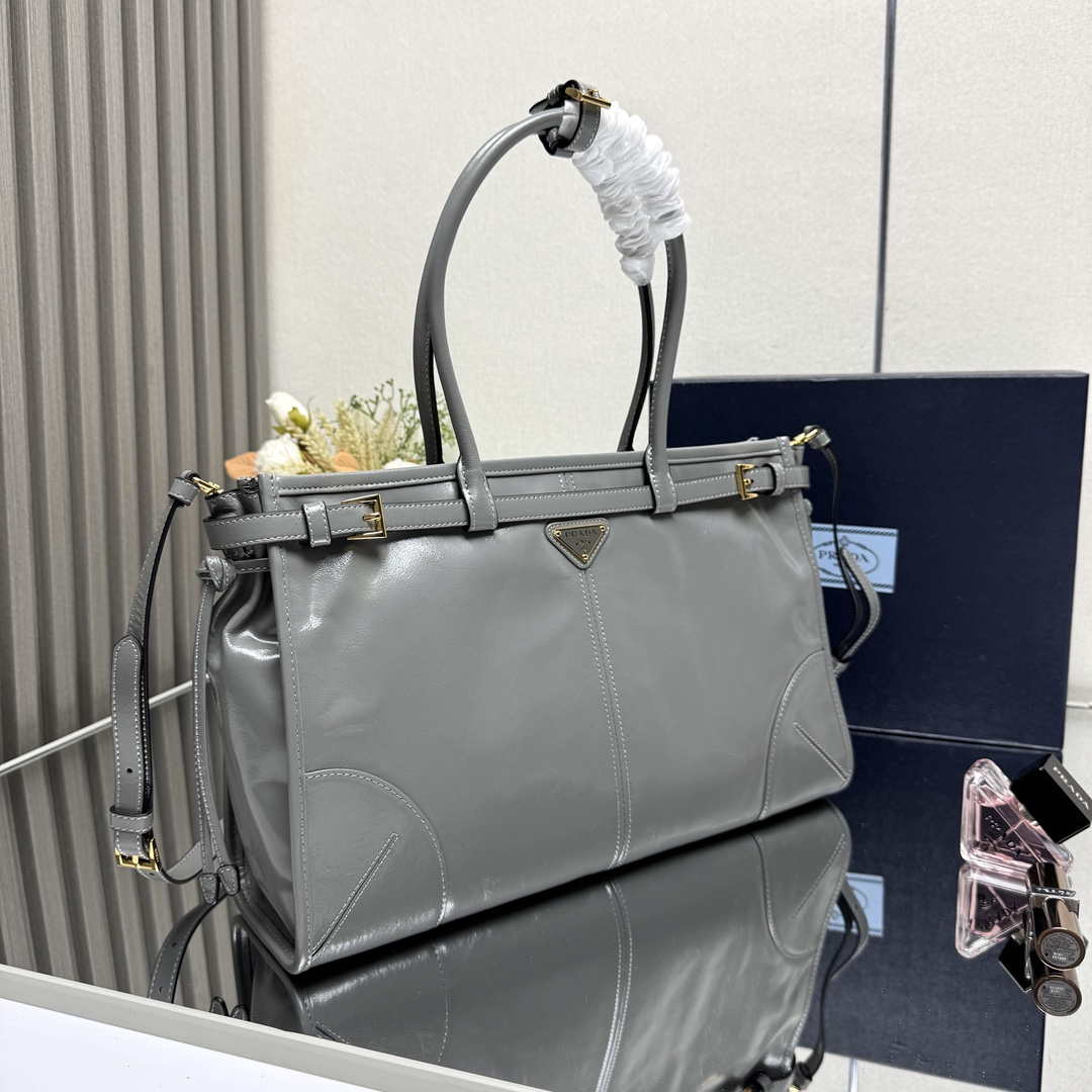 Prada 1BA433 Large Leather Handbag Gray