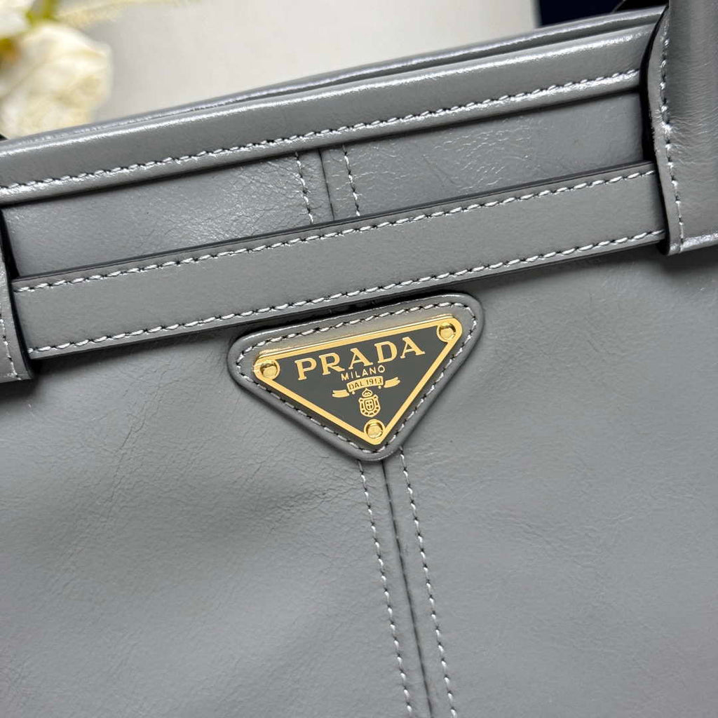 Prada 1BA433 Large Leather Handbag Gray
