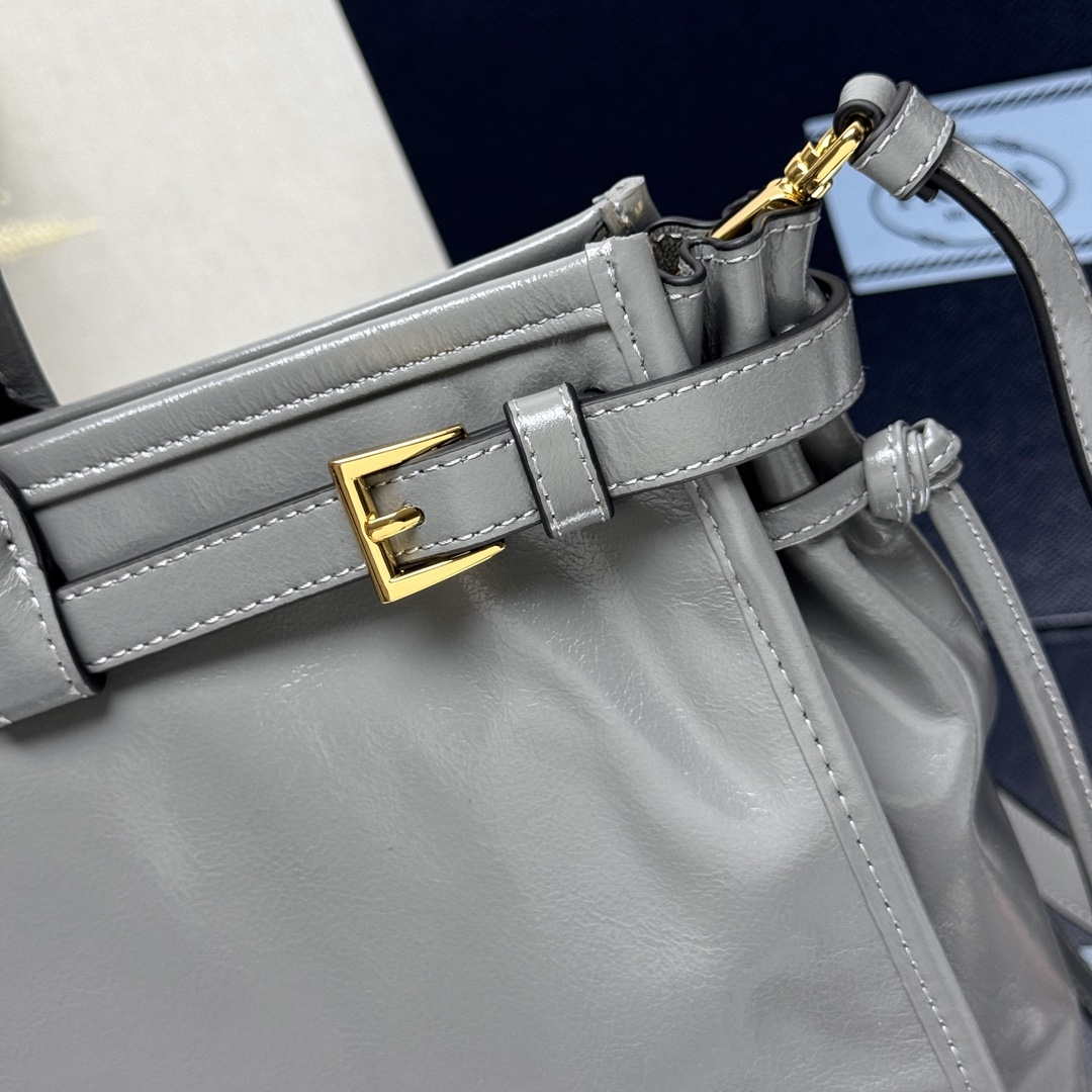 Prada 1BA433 Large Leather Handbag Gray