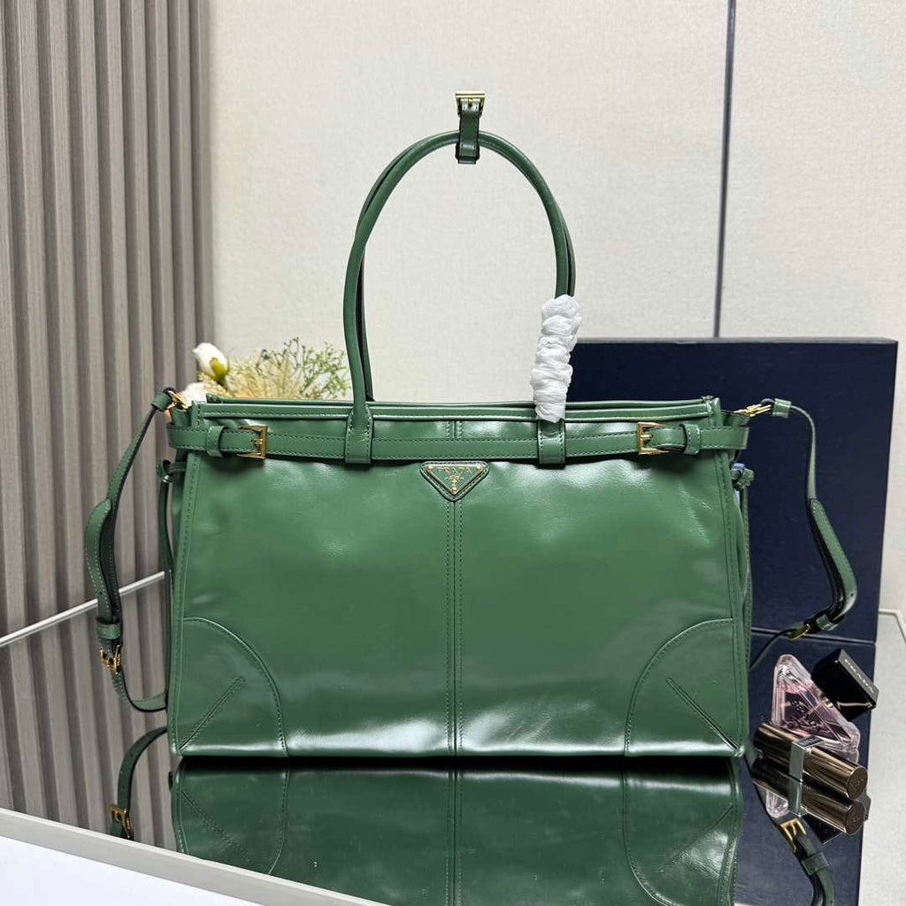 Prada 1BA433 Large Leather Handbag Green