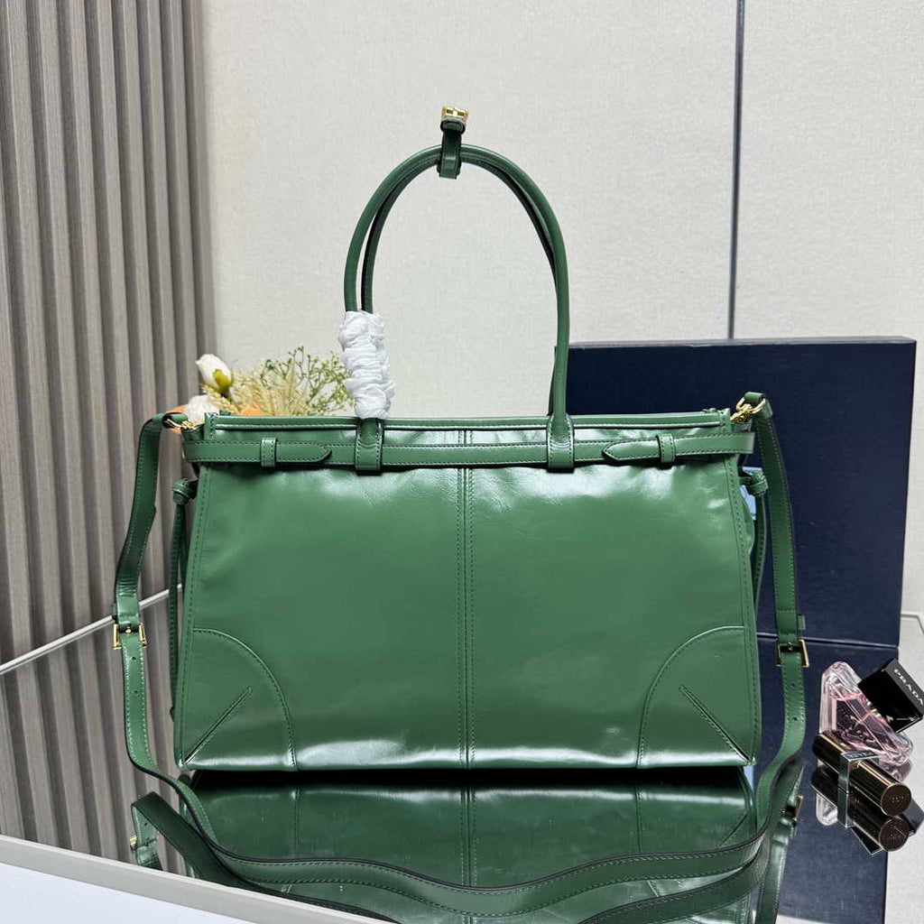 Prada 1BA433 Large Leather Handbag Green