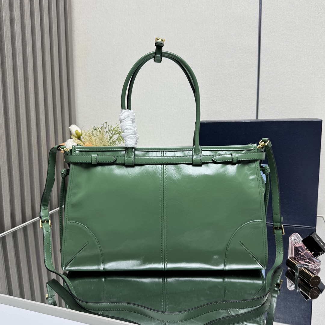 Prada 1BA433 Large Leather Handbag Green - Default Title - View 2