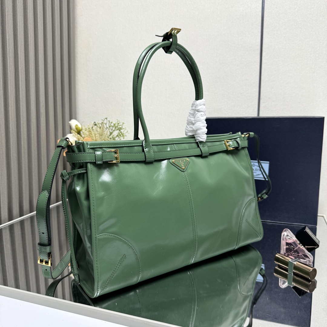 Prada 1BA433 Large Leather Handbag Green