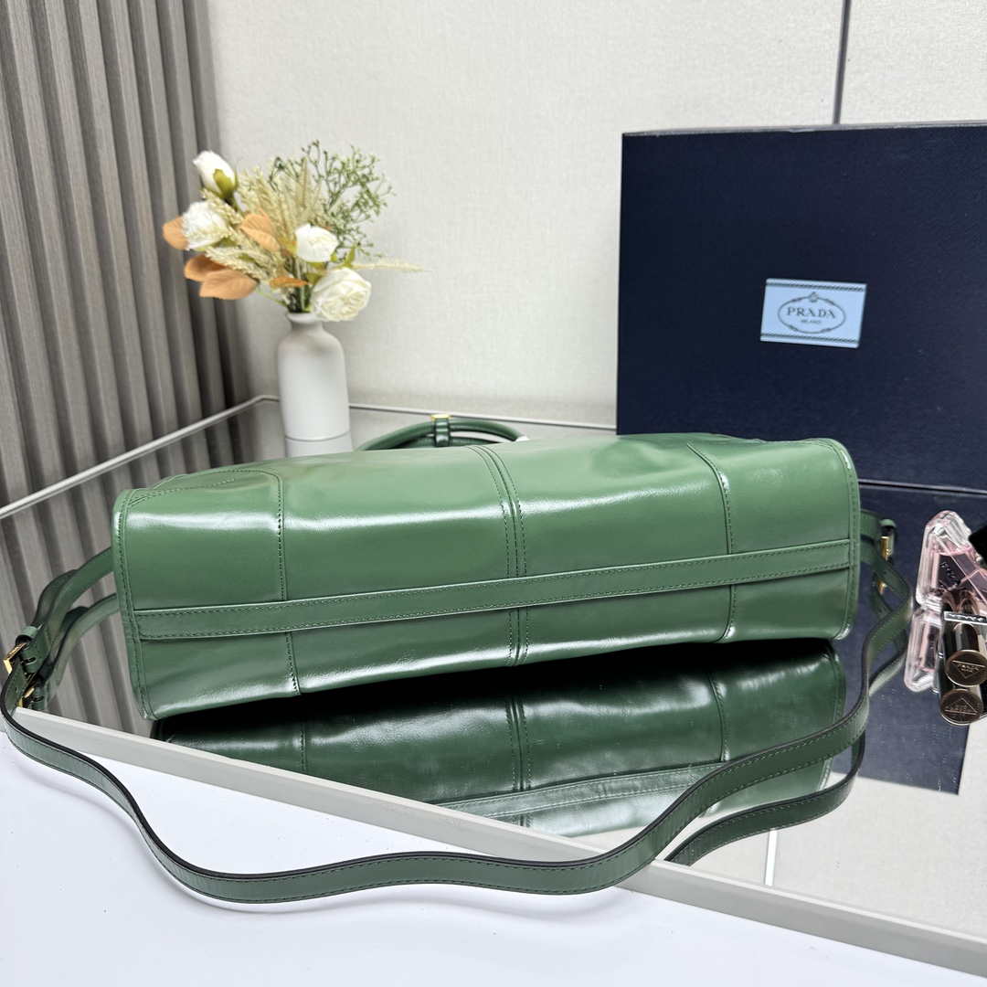 Prada 1BA433 Large Leather Handbag Green