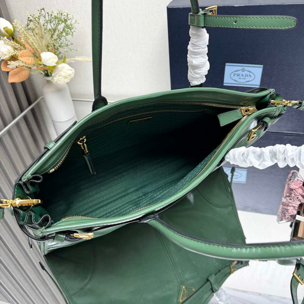 Prada 1BA433 Large Leather Handbag Green