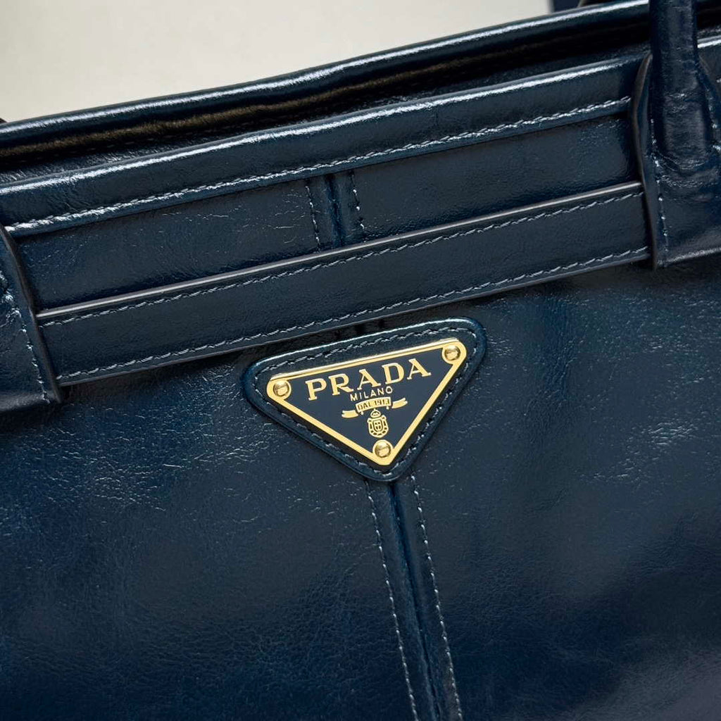 Prada 1BA433 Large Leather Handbag Navy Blue