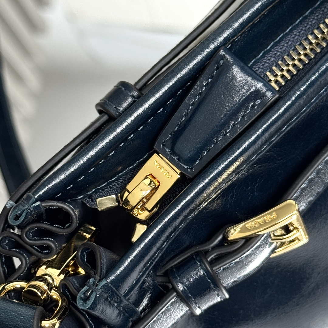 Prada 1BA433 Large Leather Handbag Navy Blue