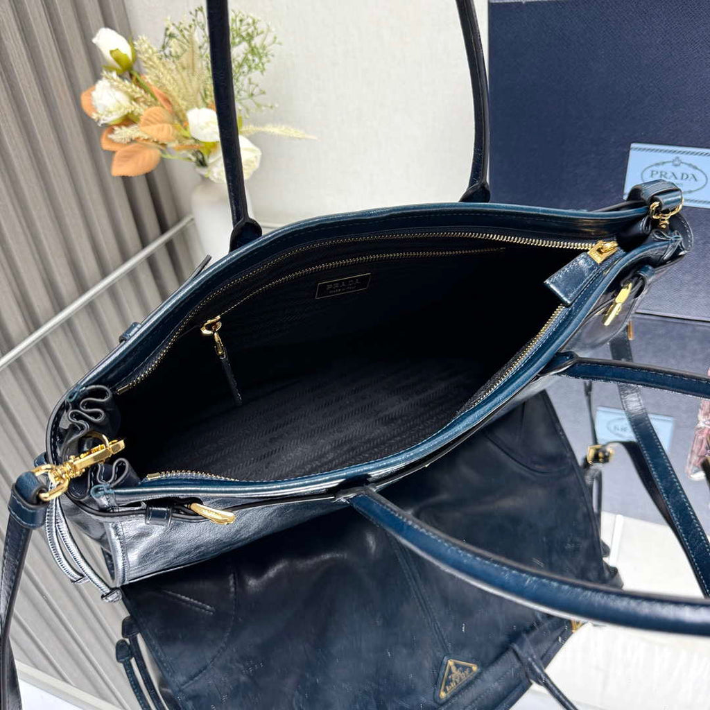 Prada 1BA433 Large Leather Handbag Navy Blue