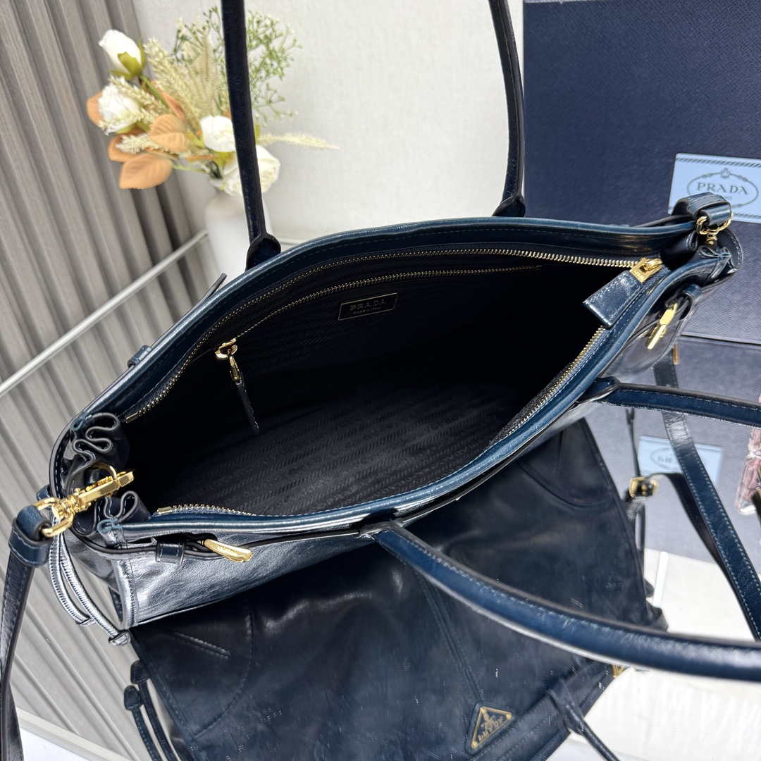 Prada 1BA433 Large Leather Handbag Navy Blue
