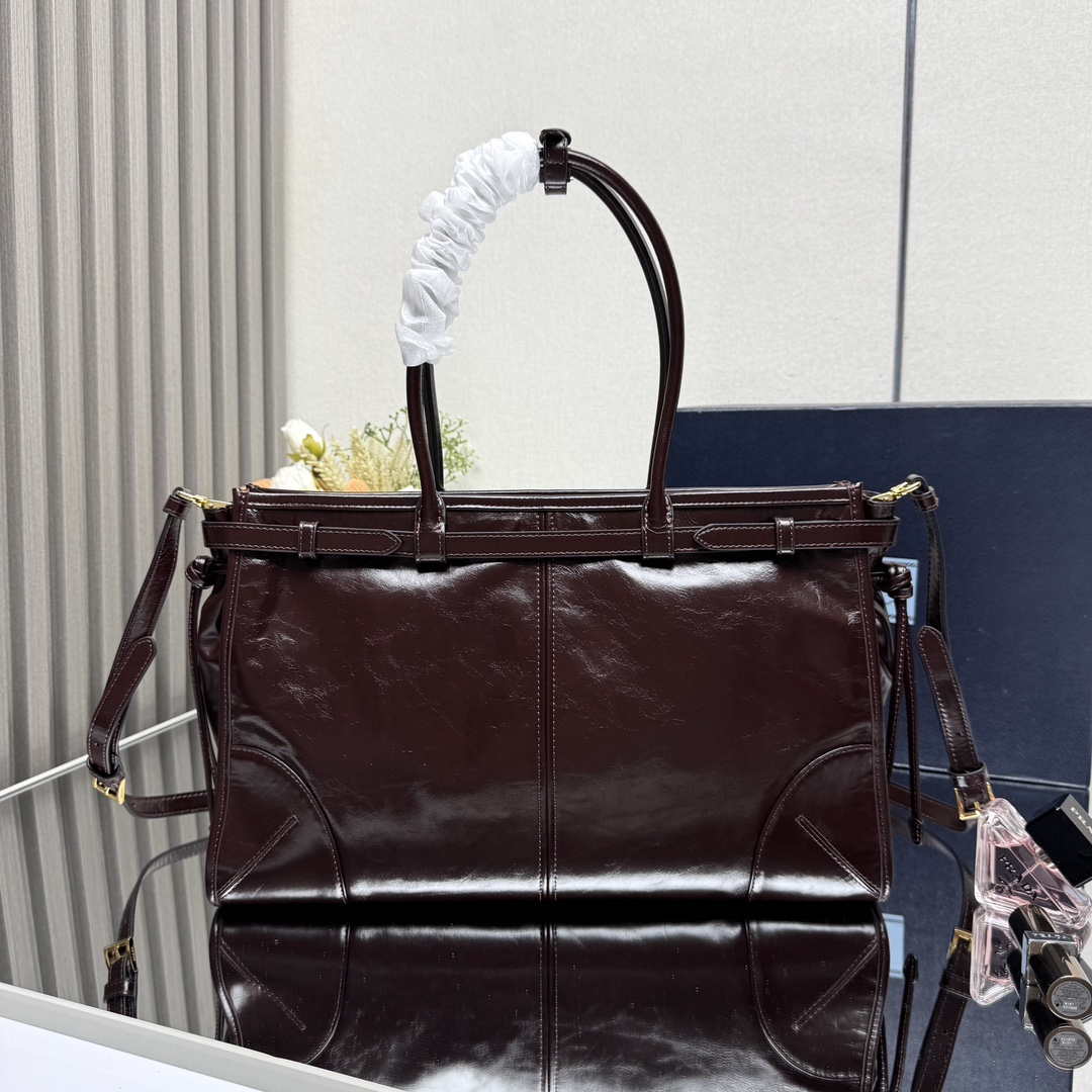 Prada 1BA433 Large Leather Handbag Red Brown