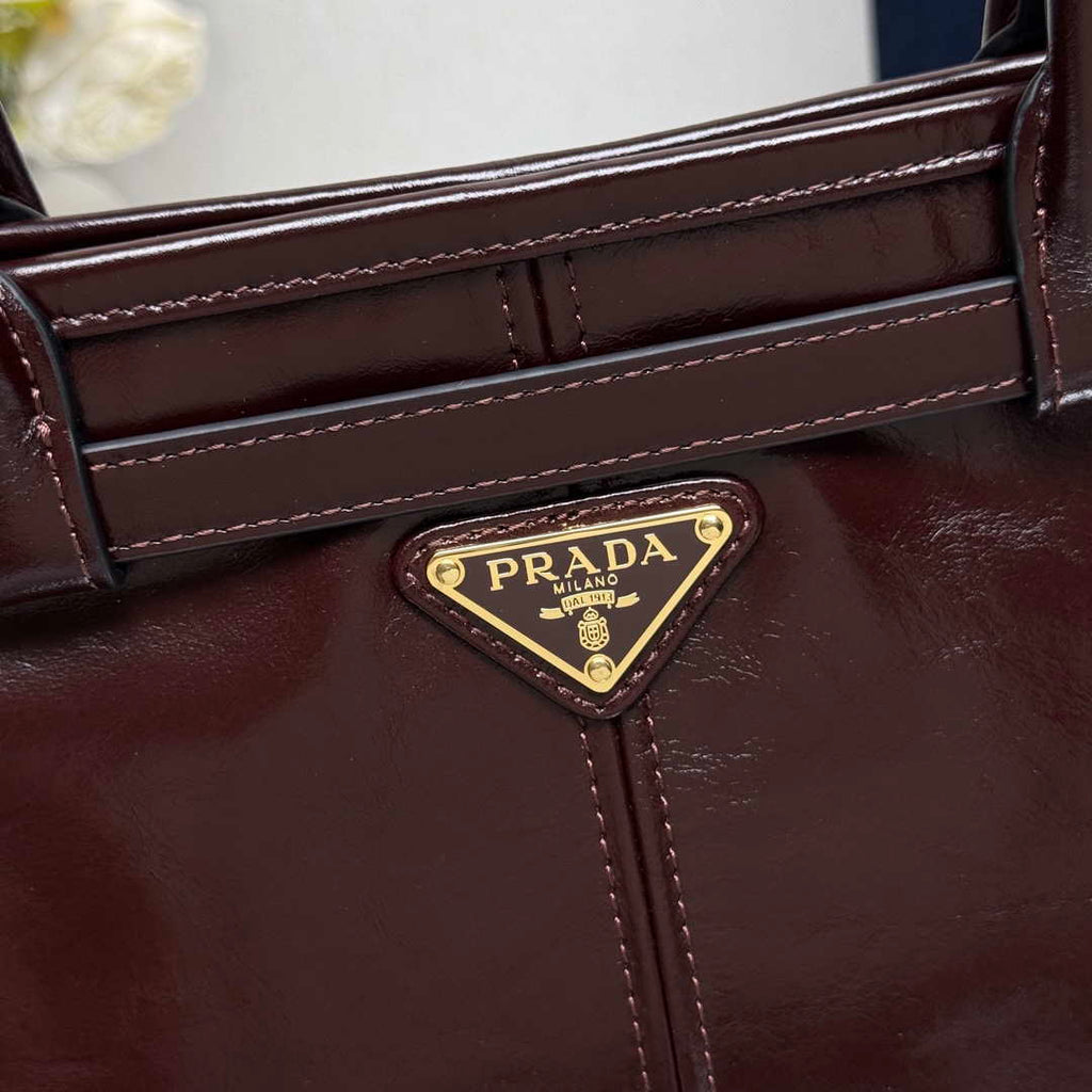 Prada 1BA433 Large Leather Handbag Red Brown