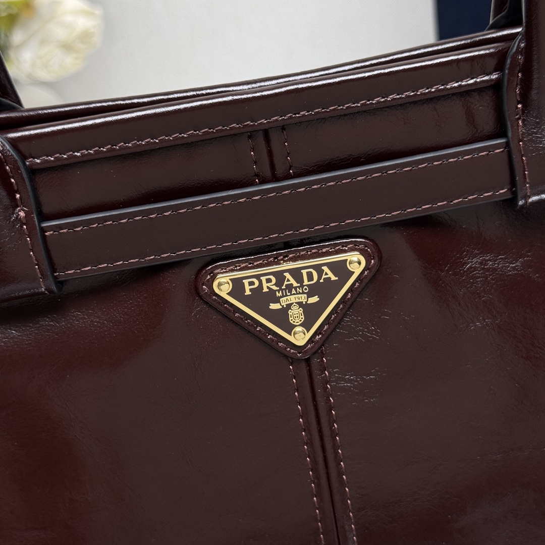 Prada 1BA433 Large Leather Handbag Red Brown