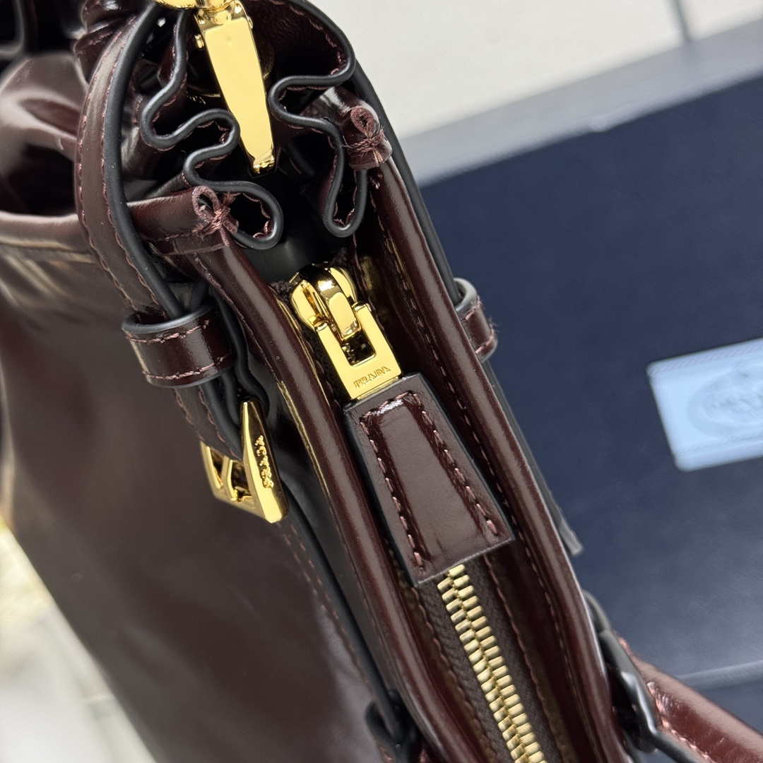 Prada 1BA433 Large Leather Handbag Red Brown - Default Title - View 7