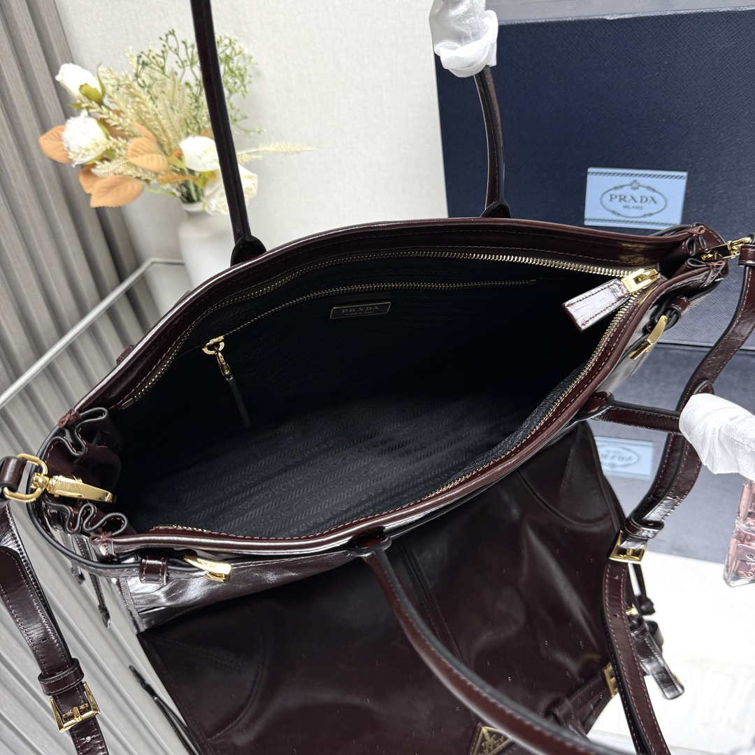 Prada 1BA433 Large Leather Handbag Red Brown