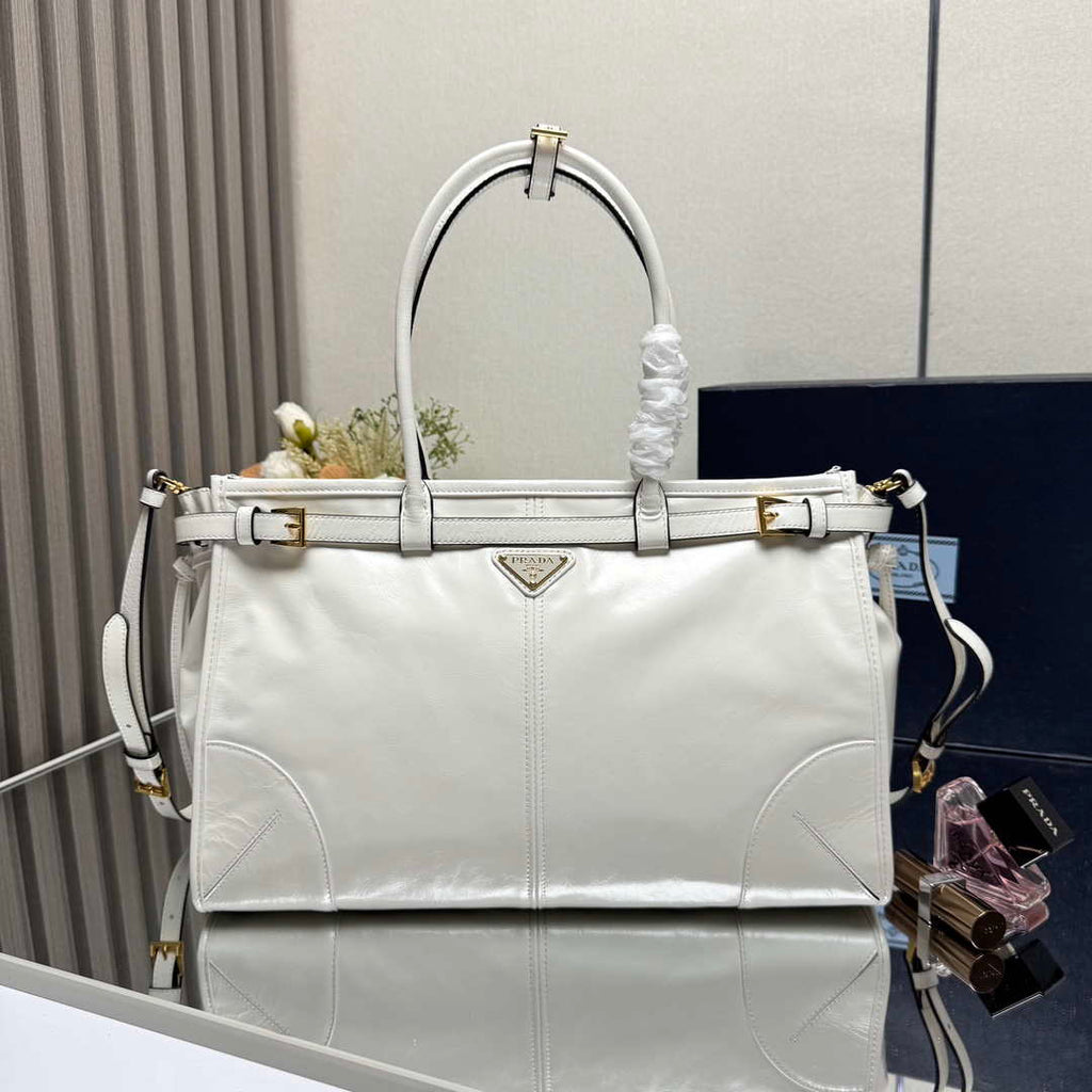 Prada 1BA433 Large Leather Handbag White