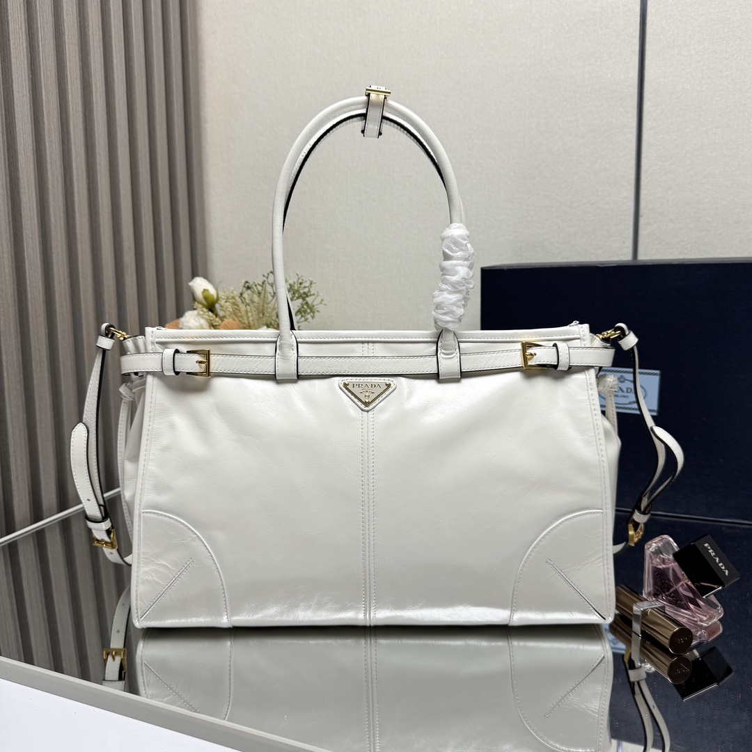 Prada 1BA433 Large Leather Handbag White - Default Title - View 1