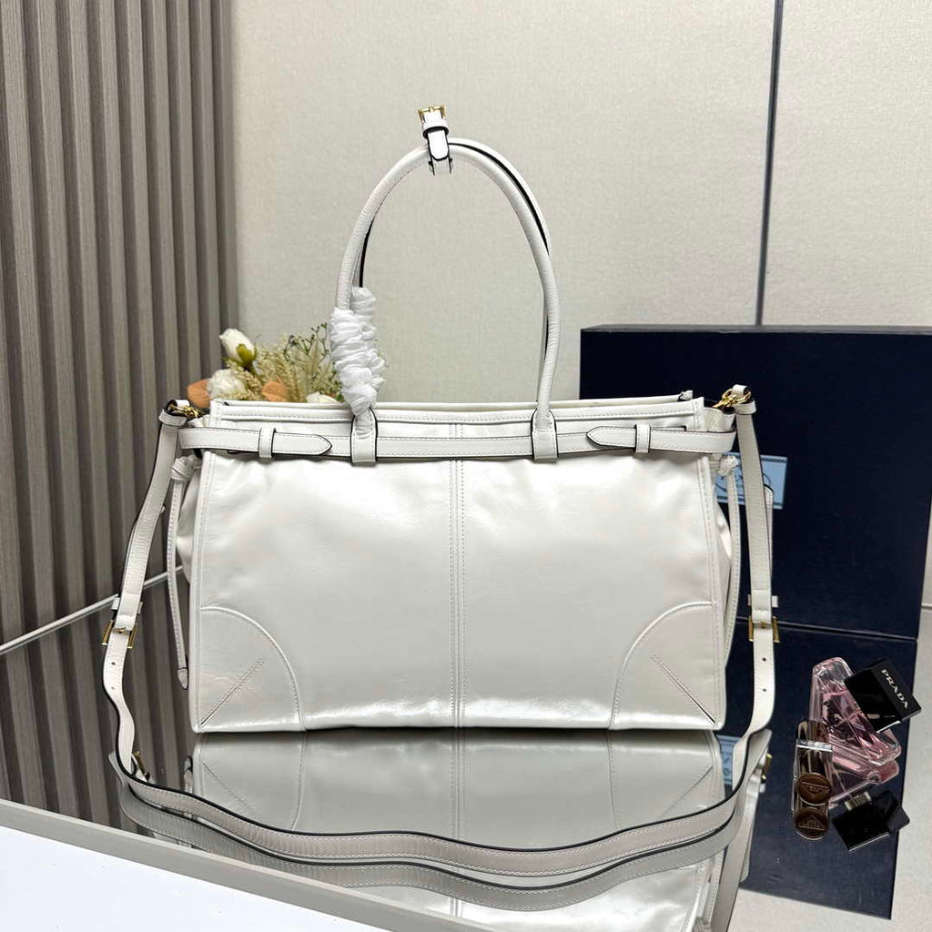 Prada 1BA433 Large Leather Handbag White