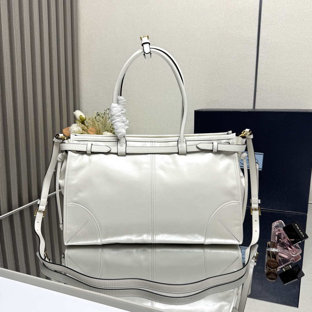 Prada 1BA433 Large Leather Handbag White