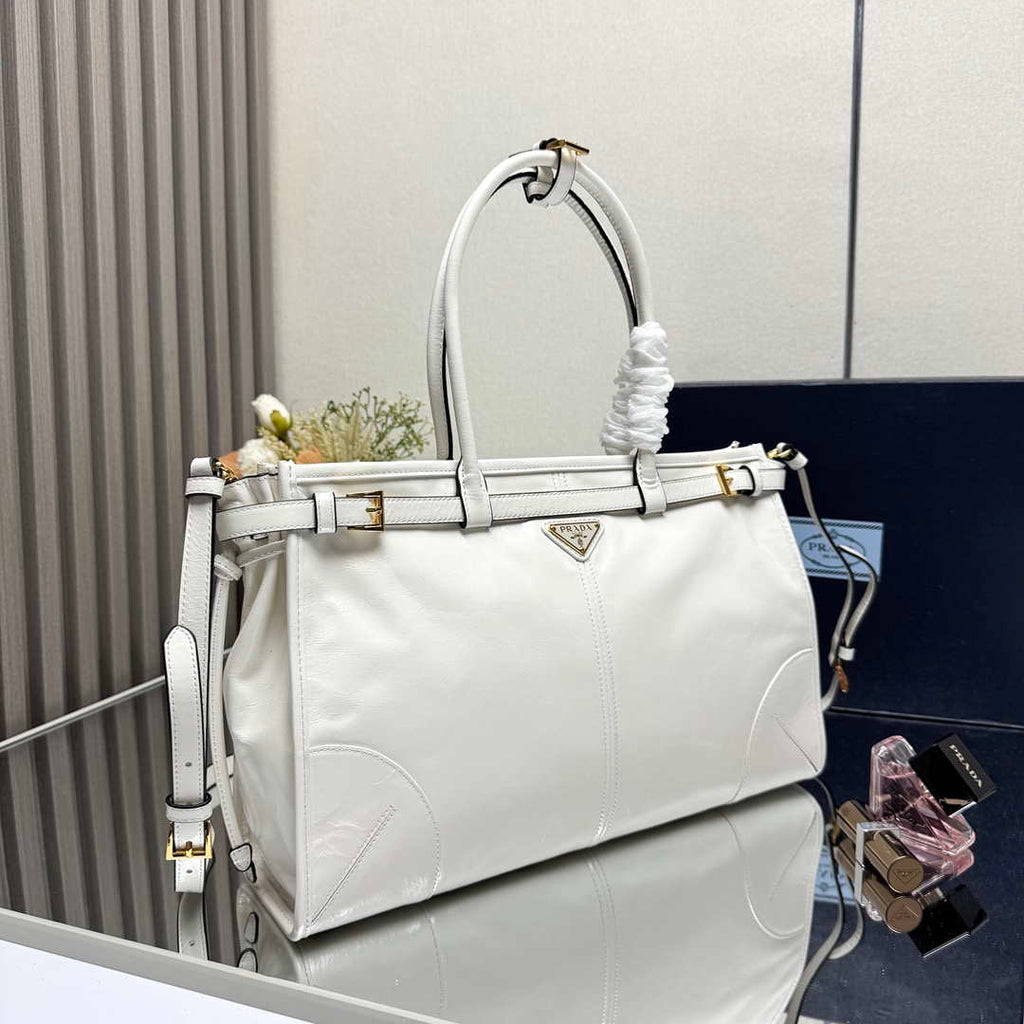 Prada 1BA433 Large Leather Handbag White