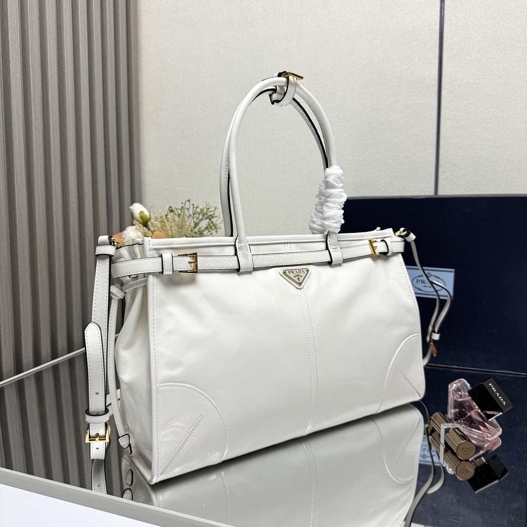 Prada 1BA433 Large Leather Handbag White