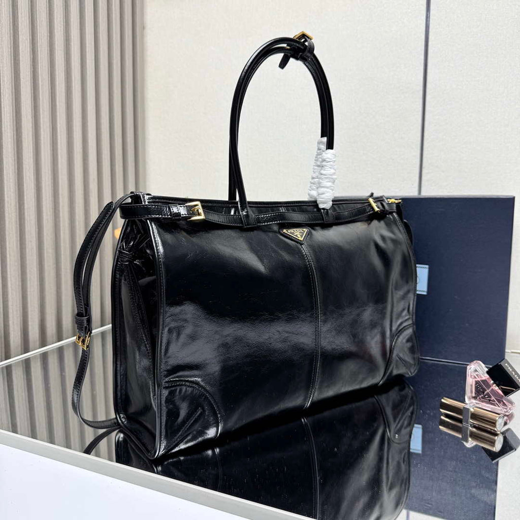 Prada 1BA439 Prada Bonnie extra large leather handbag black