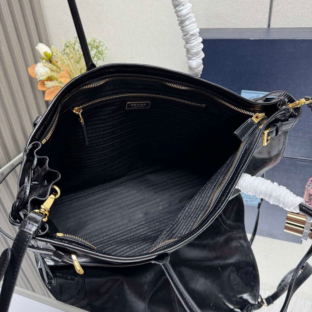 Prada 1BA439 Prada Bonnie extra large leather handbag black