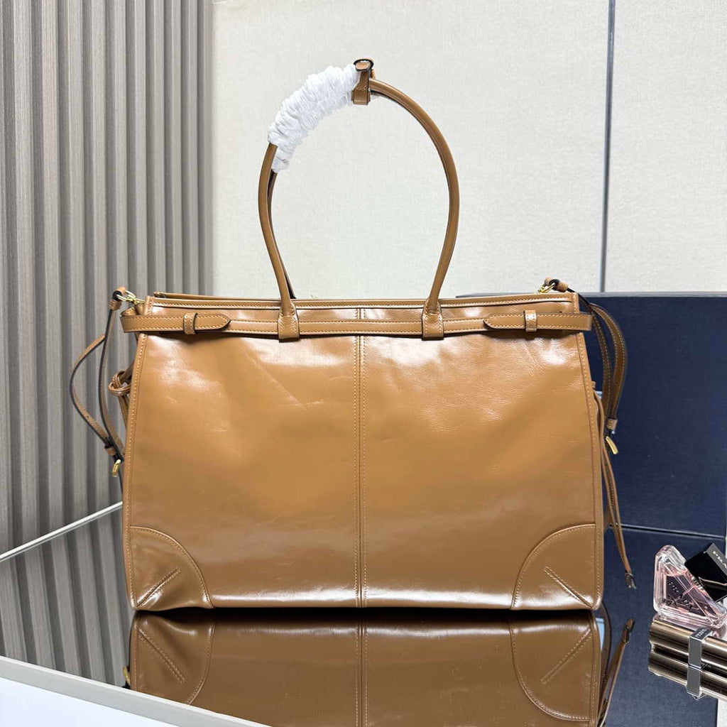 Prada 1BA439 Prada Bonnie extra large leather handbag Brown