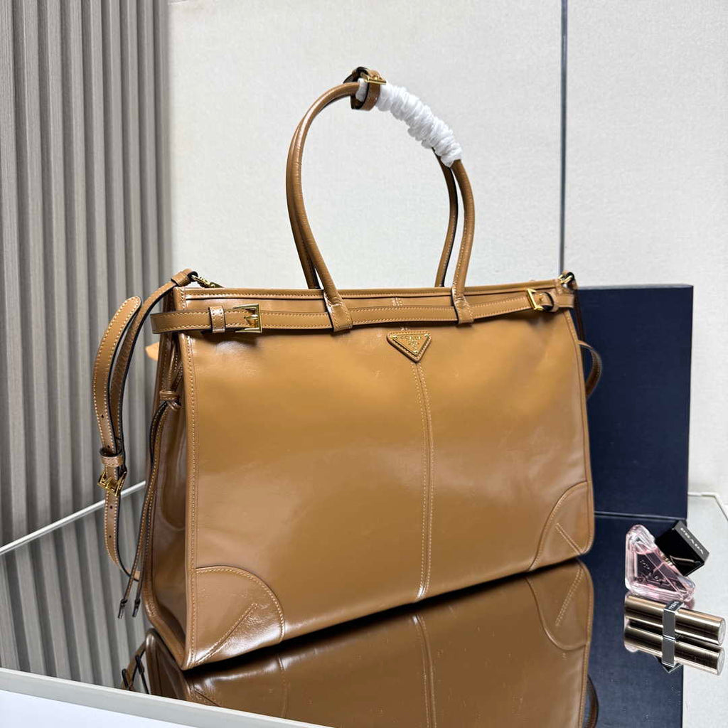 Prada 1BA439 Prada Bonnie extra large leather handbag Brown