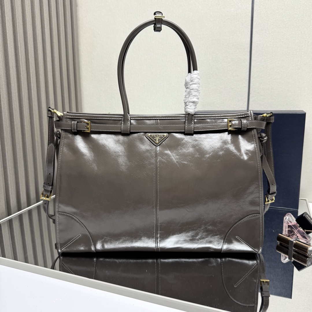Prada 1BA439 Prada Bonnie extra large leather handbag Gray - Default Title - View 2