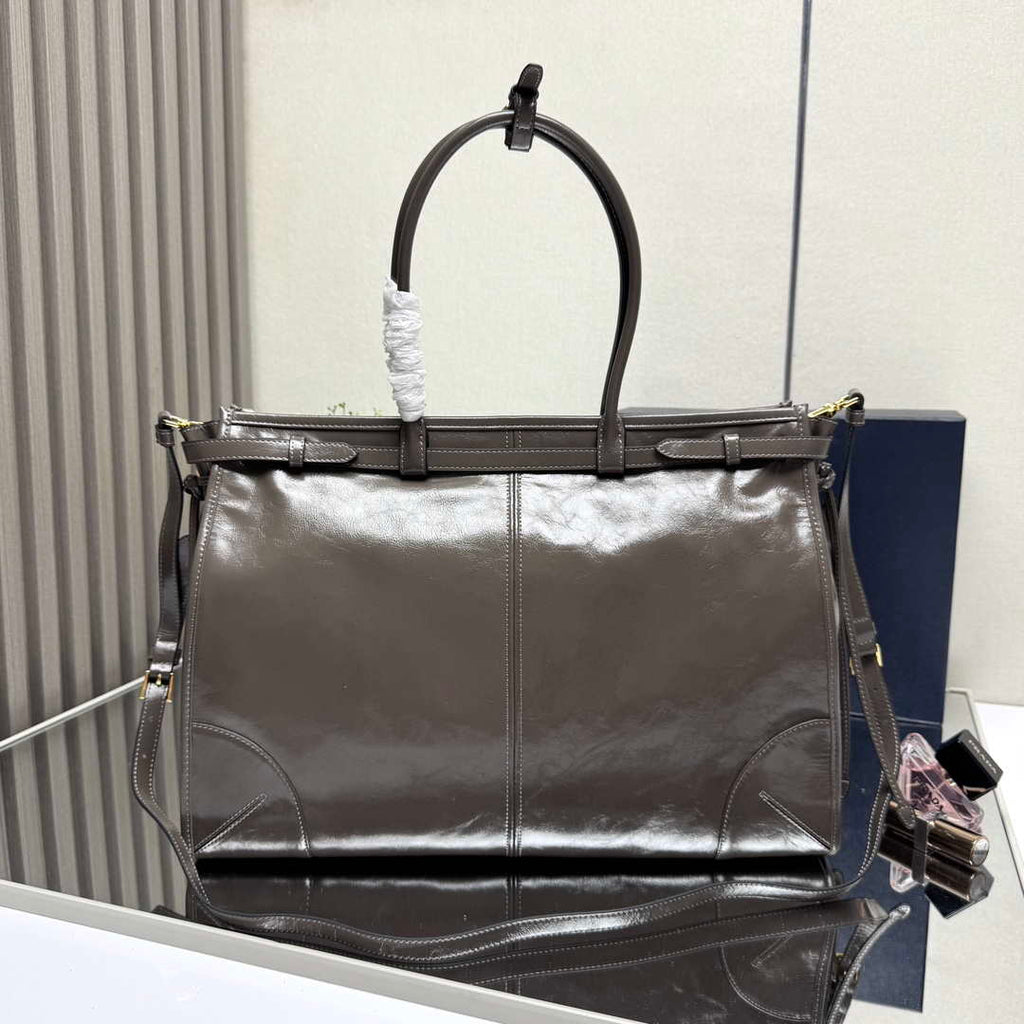 Prada 1BA439 Prada Bonnie extra large leather handbag Gray