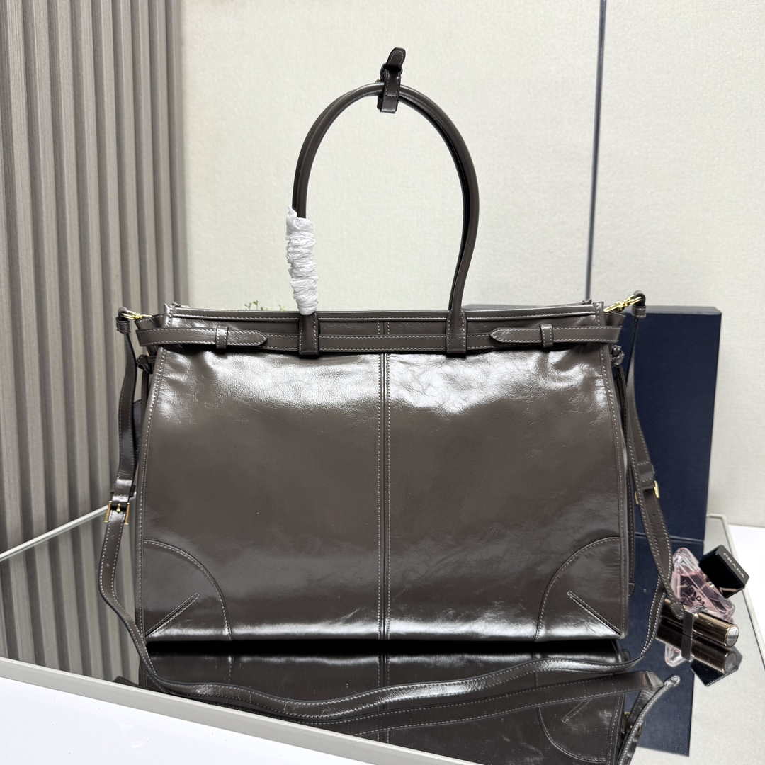 Prada 1BA439 Prada Bonnie extra large leather handbag Gray