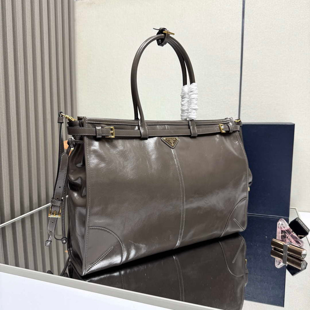 Prada 1BA439 Prada Bonnie extra large leather handbag Gray