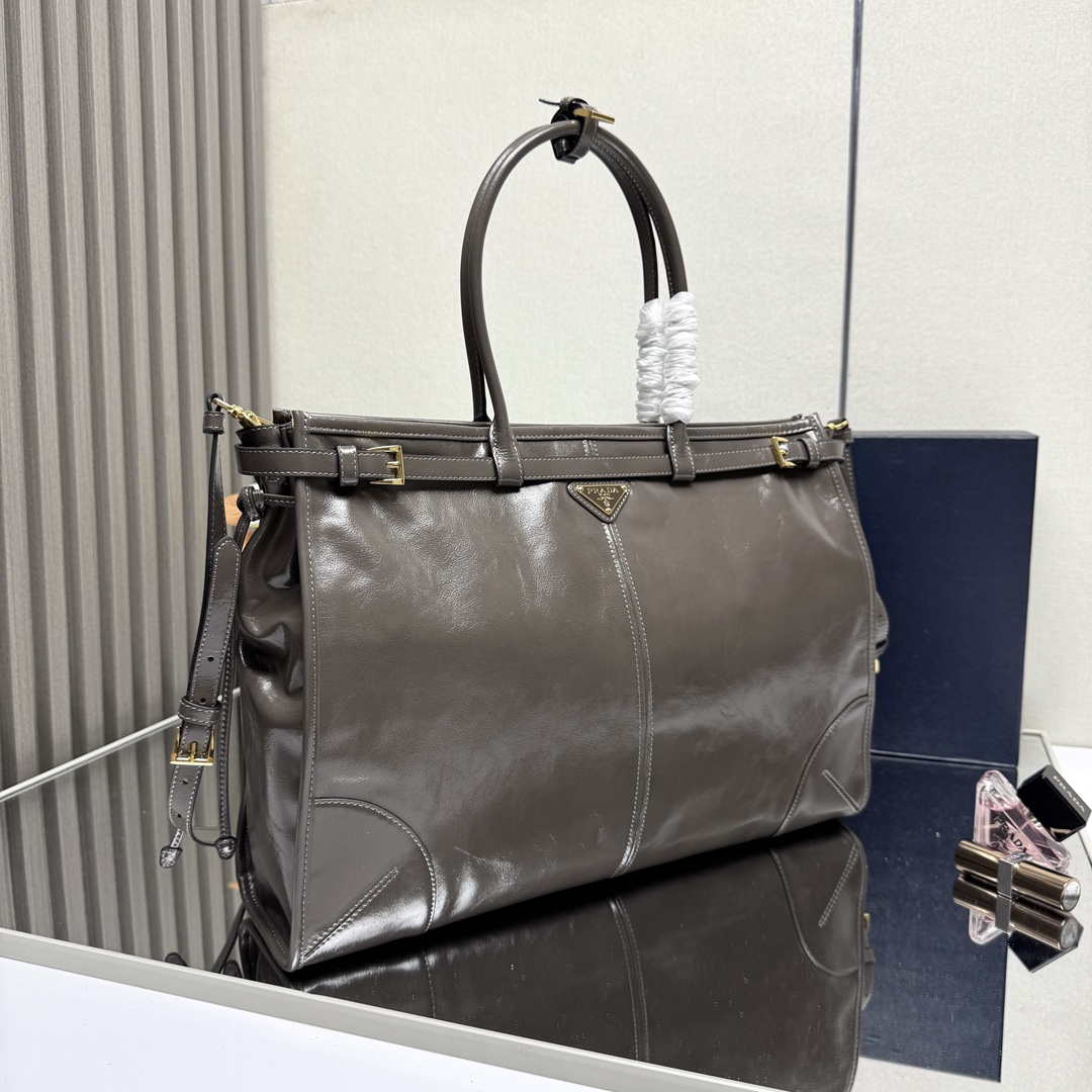 Prada 1BA439 Prada Bonnie extra large leather handbag Gray