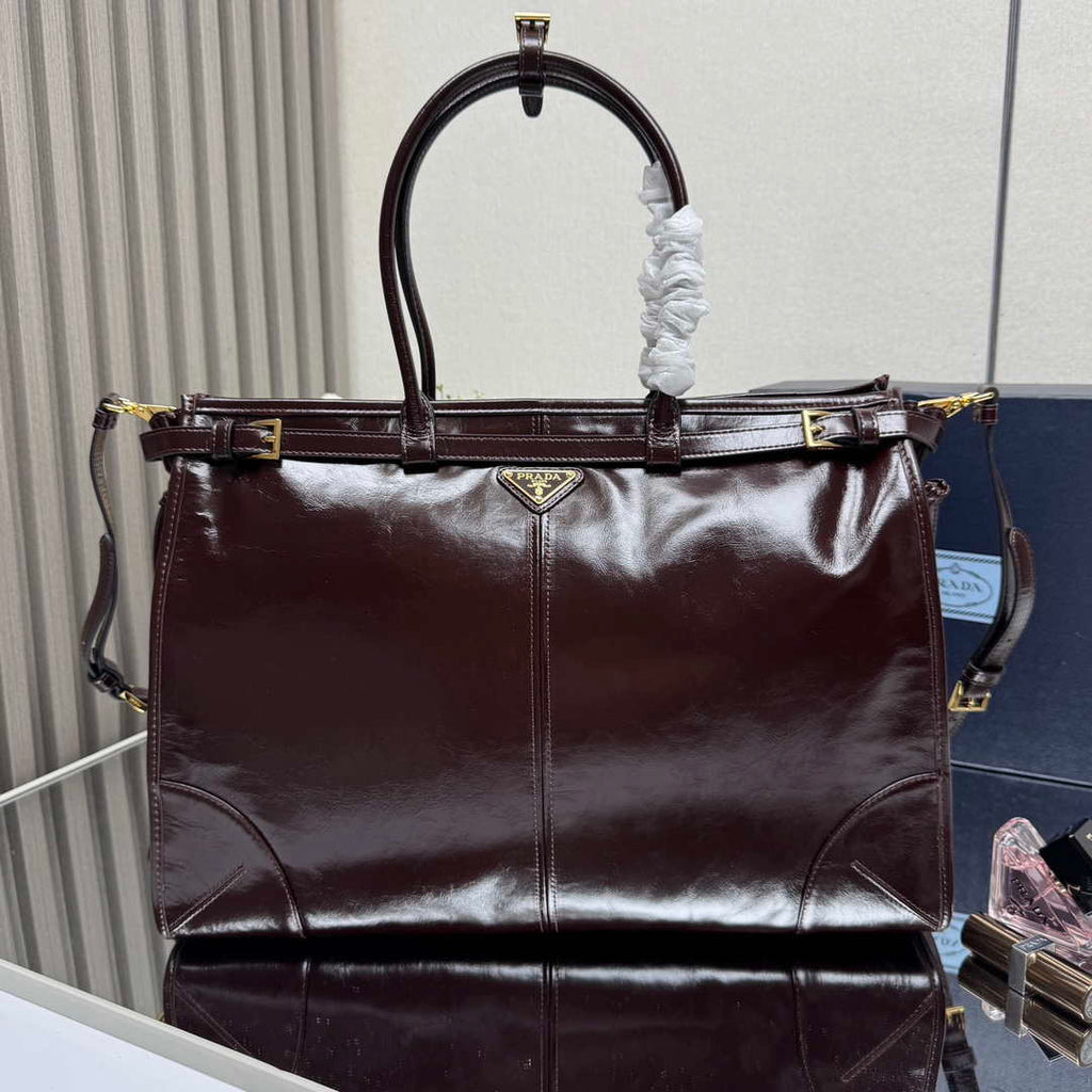 Prada 1BA439 Prada Bonnie extra large leather handbag Wine Red