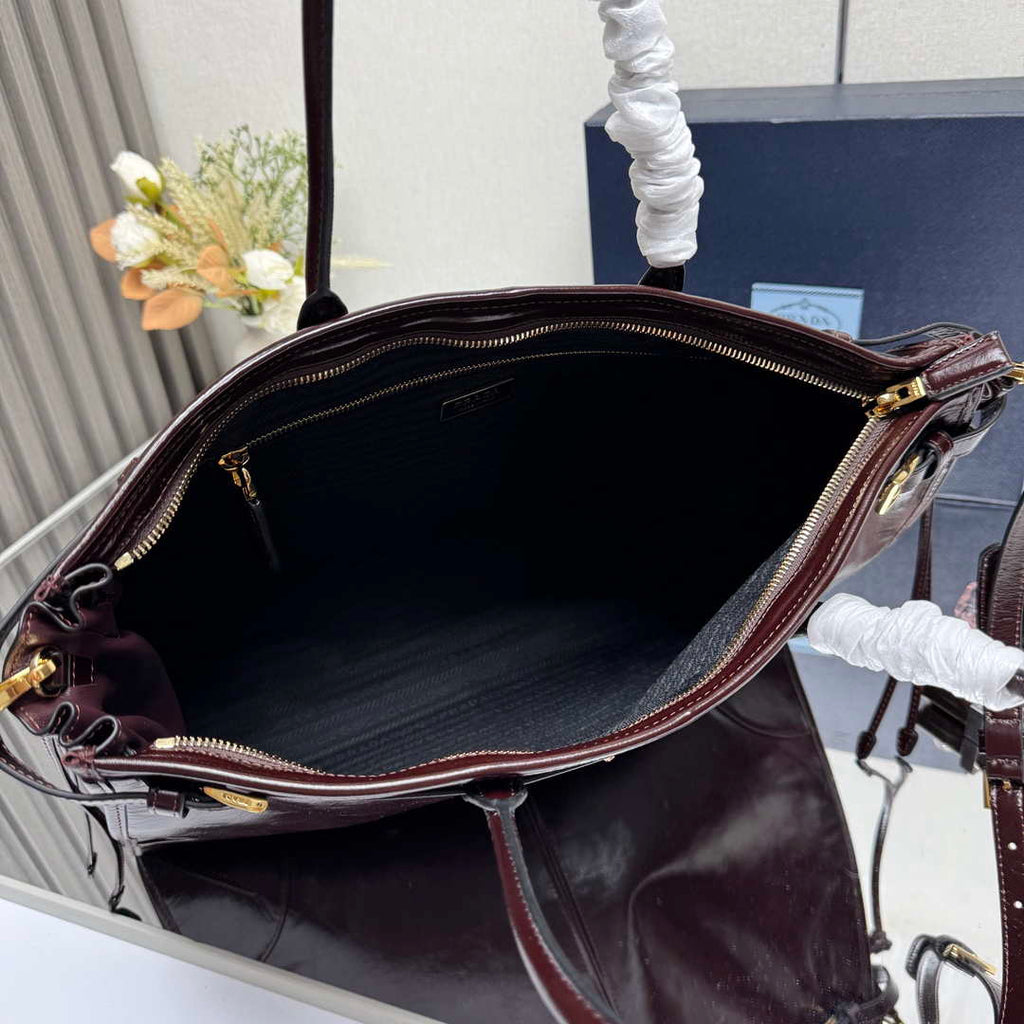 Prada 1BA439 Prada Bonnie extra large leather handbag Wine Red