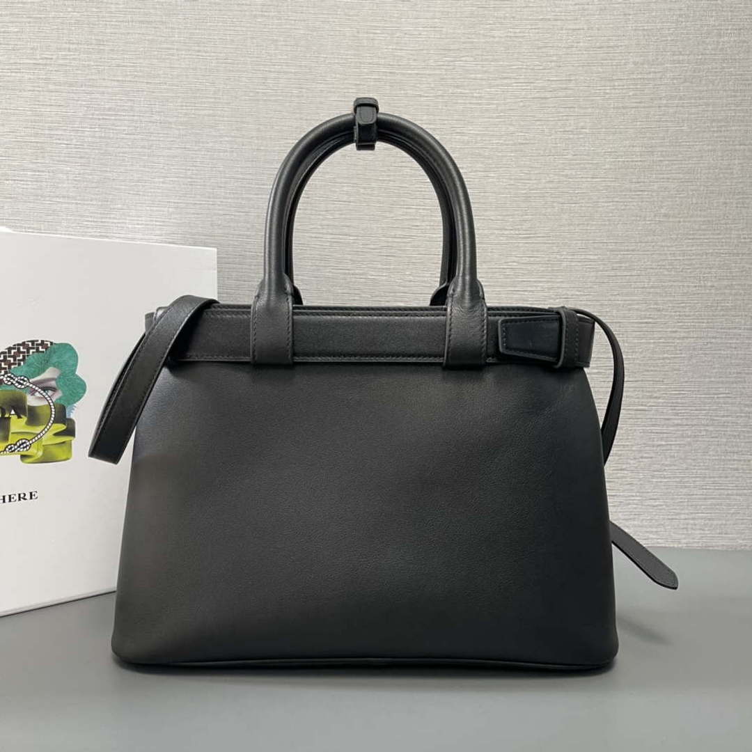 Prada 1BA434 Black Prada Buckle Medium Leather Handbag With Belt