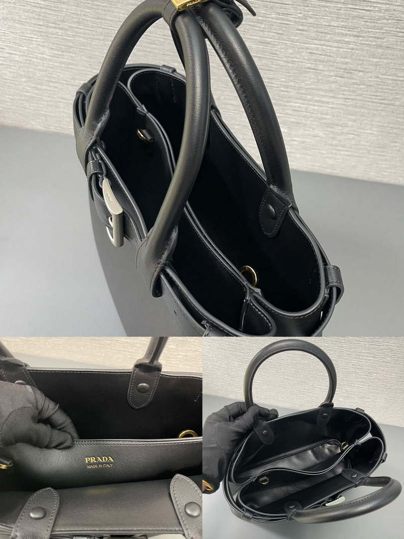 Prada 1BA434 Black Prada Buckle Medium Leather Handbag With Belt - Default Title - View 9