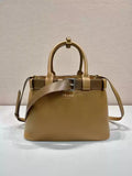 Prada 1BA434 Caramel Prada Buckle Medium Leather Handbag With Belt
