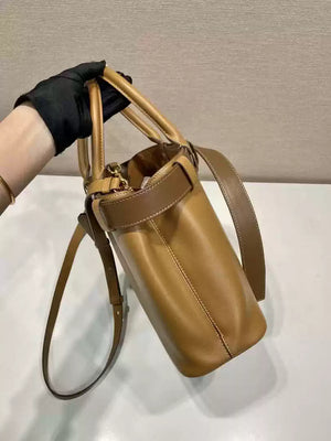 Prada 1BA434 Caramel Prada Buckle Medium Leather Handbag With Belt - Default Title - View 5