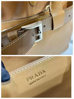 Prada 1BA434 Caramel Prada Buckle Medium Leather Handbag With Belt - Default Title - View 9